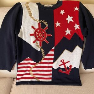 Nautical Themed Sweater - Alfred DunnerRed, White, and Blue